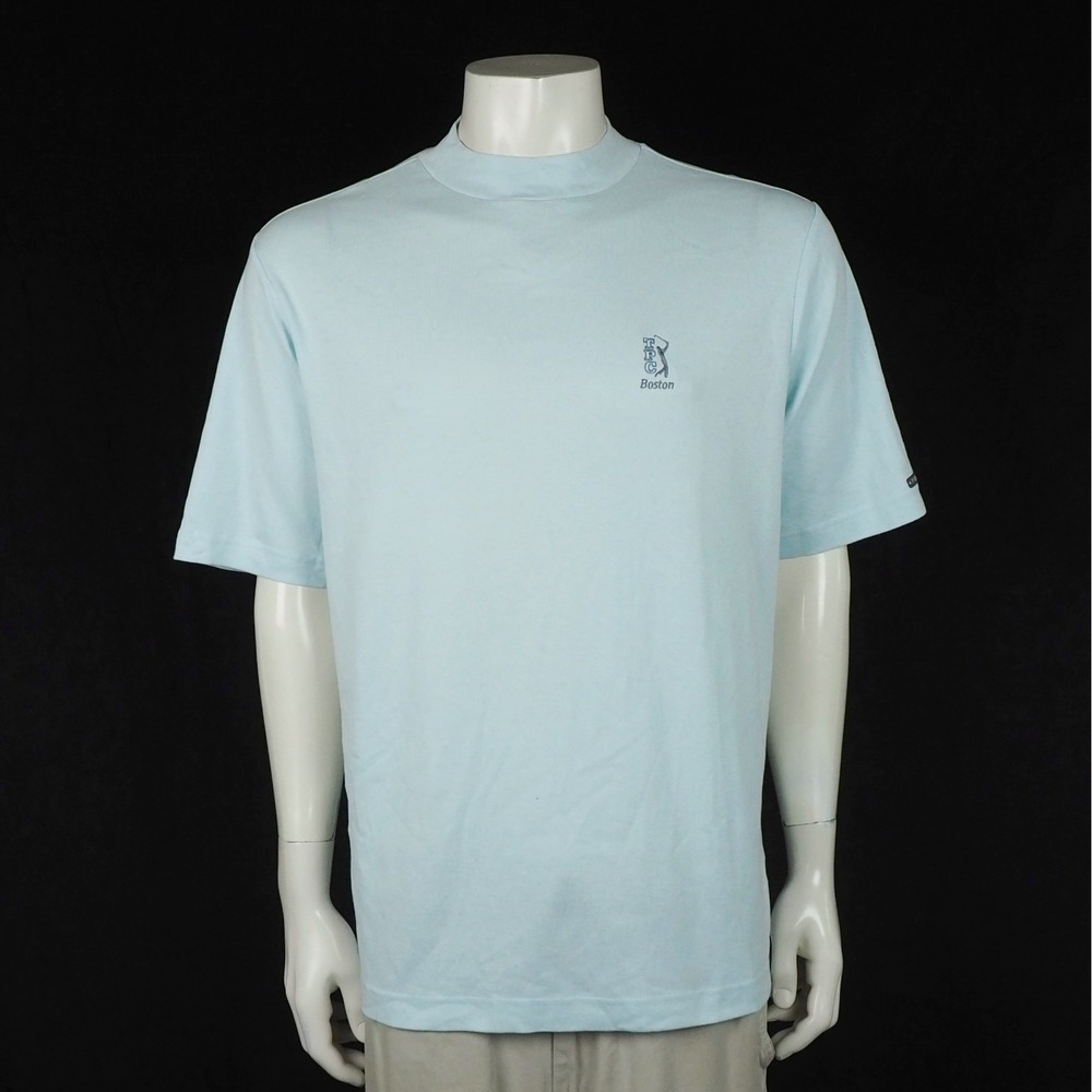 New Fidra TPC Boston Golf Mock Neck Shirt Mens Medium Light Blue John Ashworth
